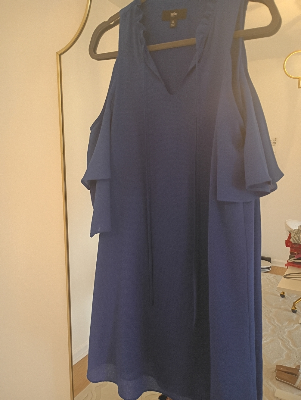 Massimo Royal Blue Cold-Shoulder Ruffle Dress